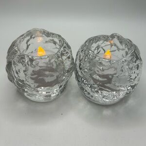 Kosta Boda  Sweden 2 pc. Set snowball crystal votive candle holders.